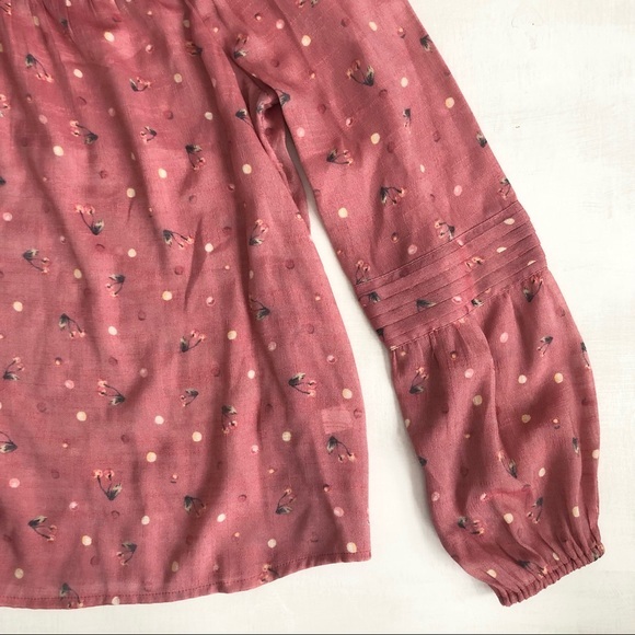 [Lauren Conrad] Cherry Print Square Neck Balloon Pleat Detail Sleeve Top - Picture 4 of 10